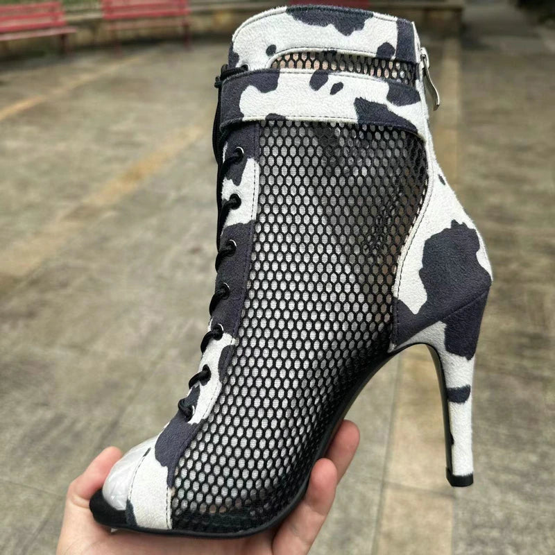 Botas Peep Toe Femininas em Tela e Salto Alto
