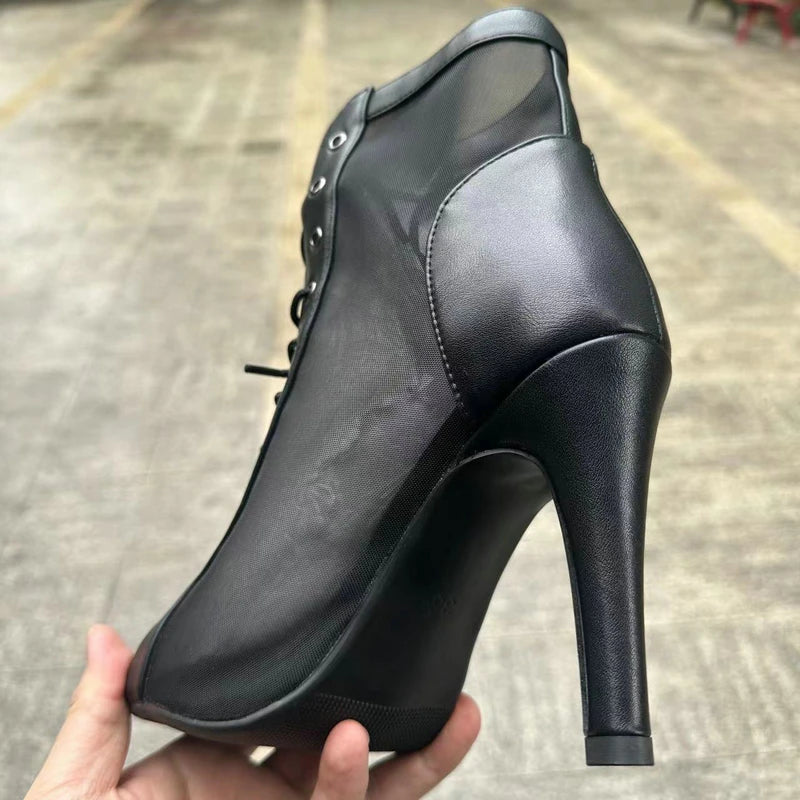 Botas Peep Toe Femininas em Tela e Salto Alto