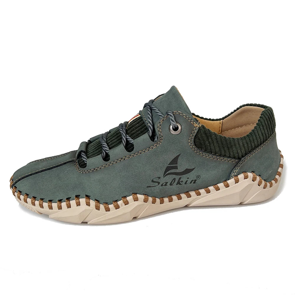 Sapatos de couro masculino Salkin em verde com design confortável e solado antiderrapante