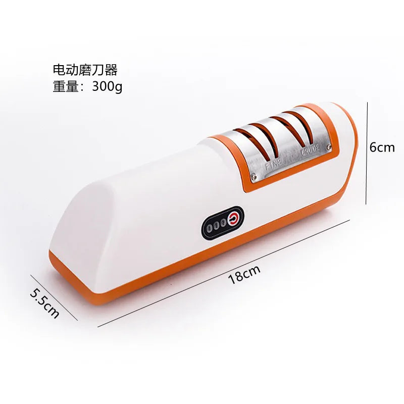 Afiador de facas 4 engrenagens em design branco e laranja, ideal para manter facas e tesouras afiadas