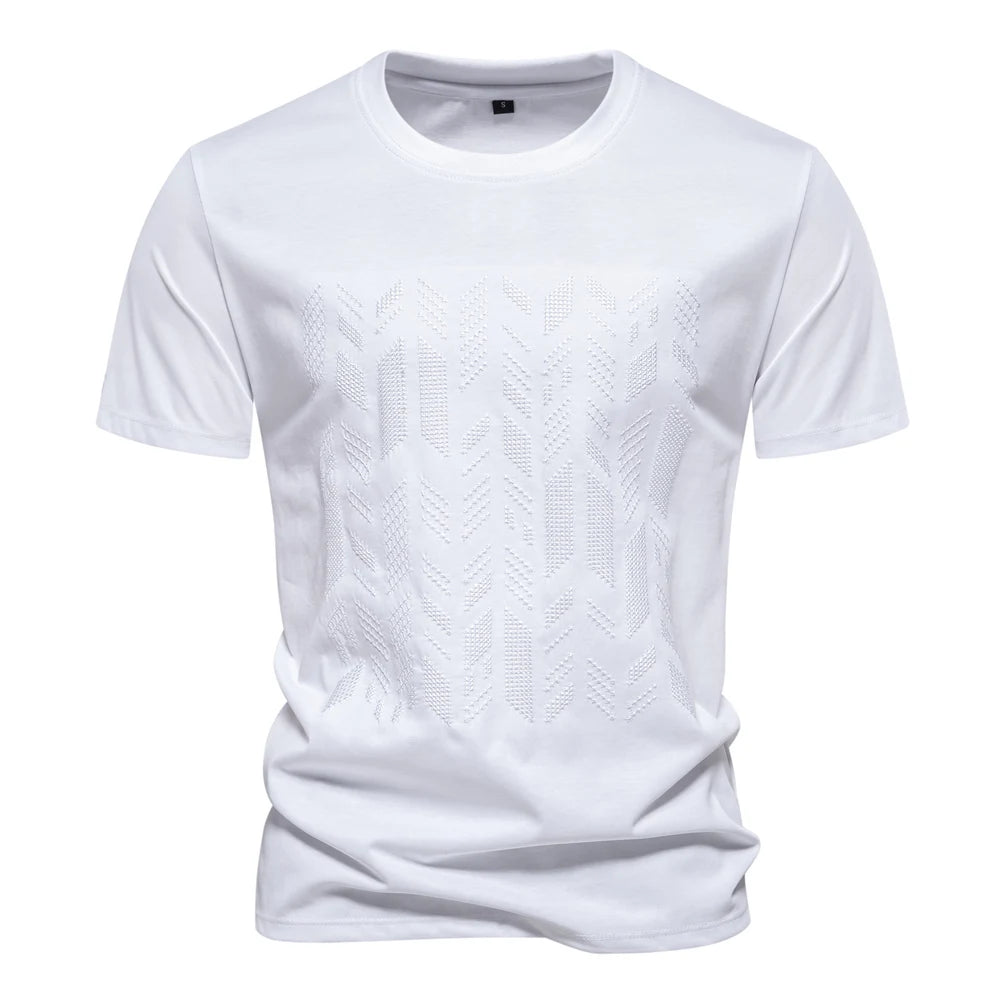 Camiseta manga curta homem da AIOPESON em branco com detalhes em relevo no acabamento