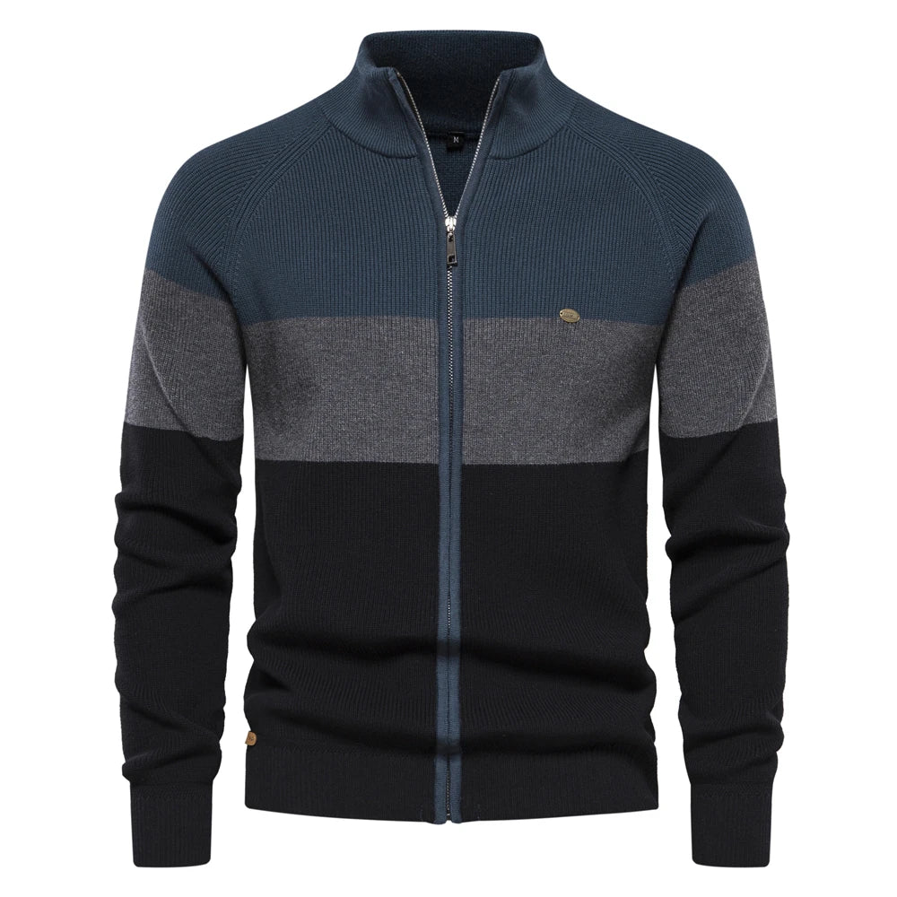 Casaco masculino AIOPESON com zíper, em malha com cores de outono, ideal como camisola masculina outono inverno