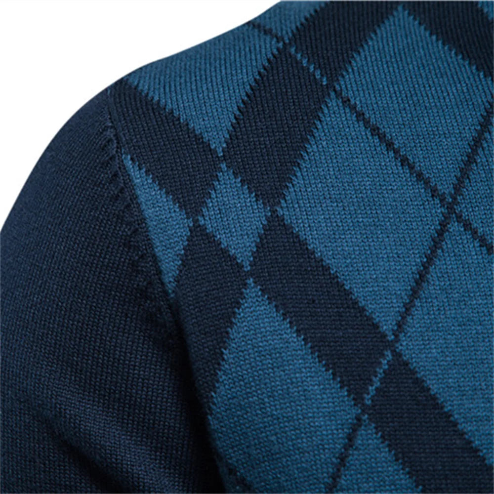 Casaco masculino AIOPESON em azul com padrão de losangos, ideal para moda de inverno para homens