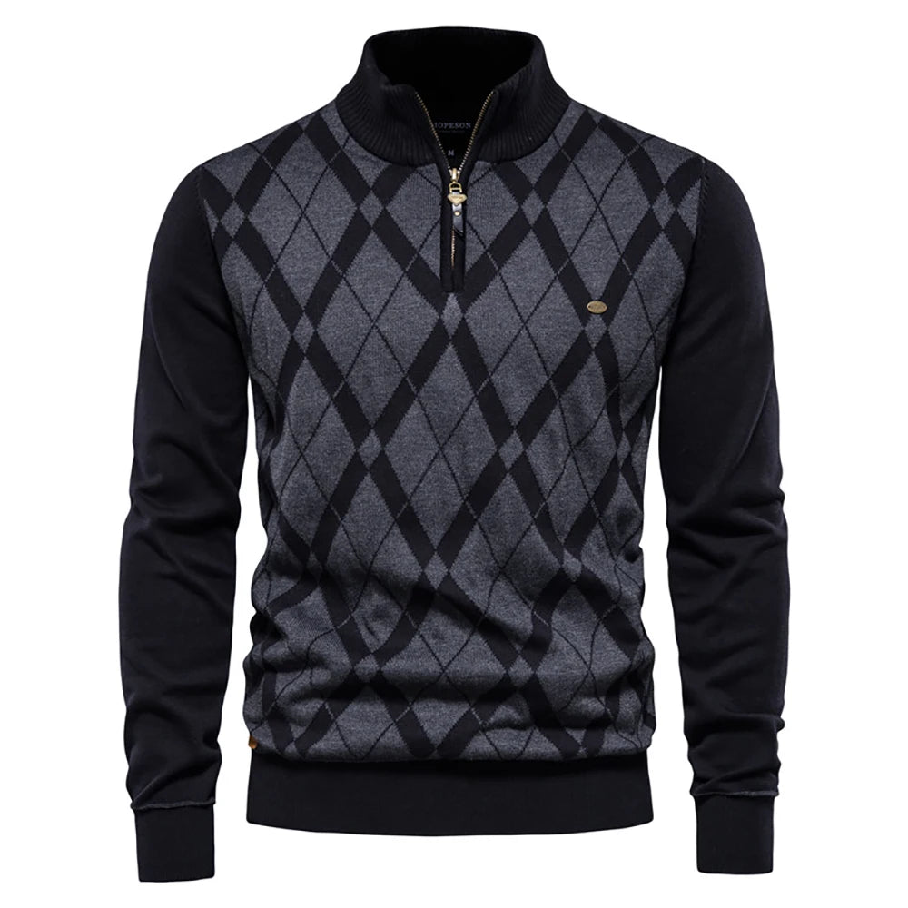 Casaco masculino AIOPESON em estilo argyle, ideal para moda de inverno para homens com gola alta