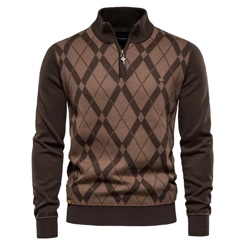 Casaco masculino AIOPESON em marrom com padrão xadrez, ideal para moda de inverno para homens