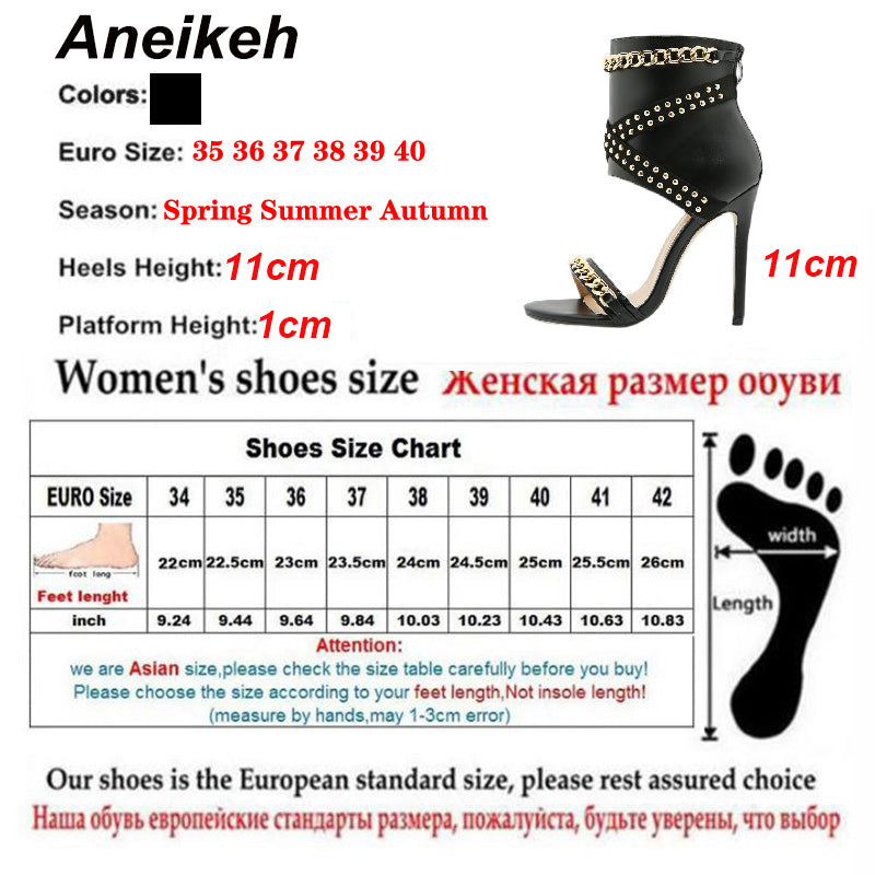 Sandália feminina ANEIKEH, botas gladiador salto alto com detalhes em studs e altura de 11cm
