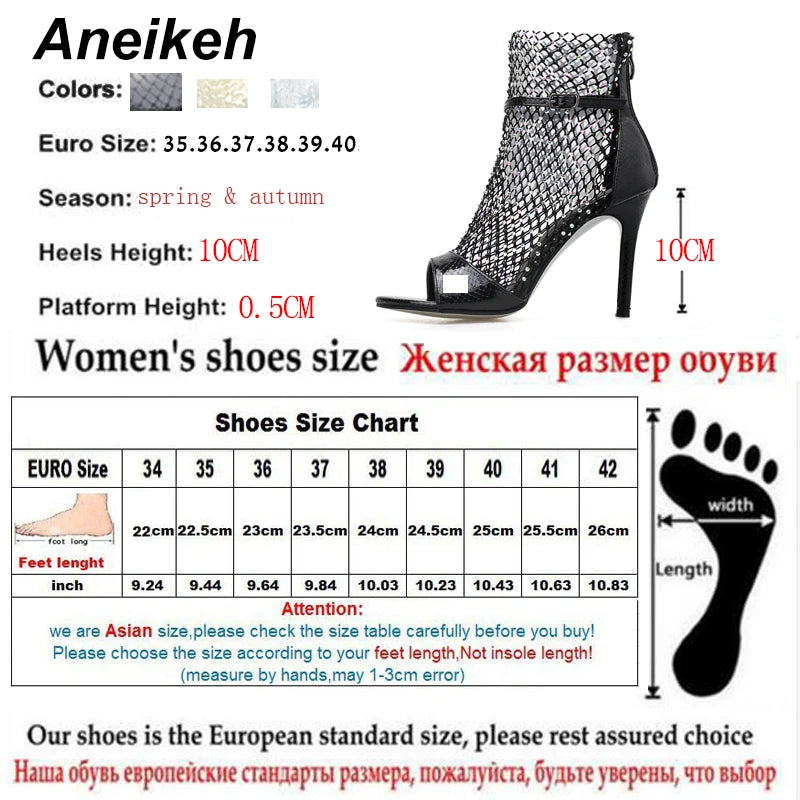Sandálias femininas ANEIKEH com design elegante de botas peep-toe de festa em preto