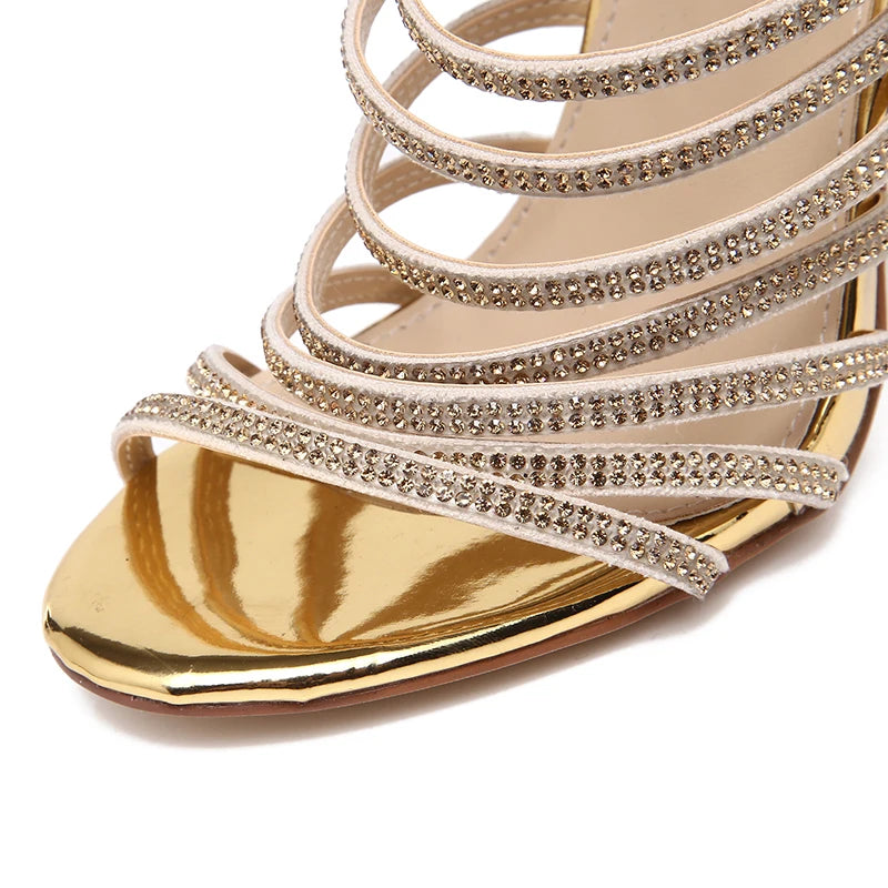 Sandálias femininas Comemore com salto alto com strass e design elegante e brilhante
