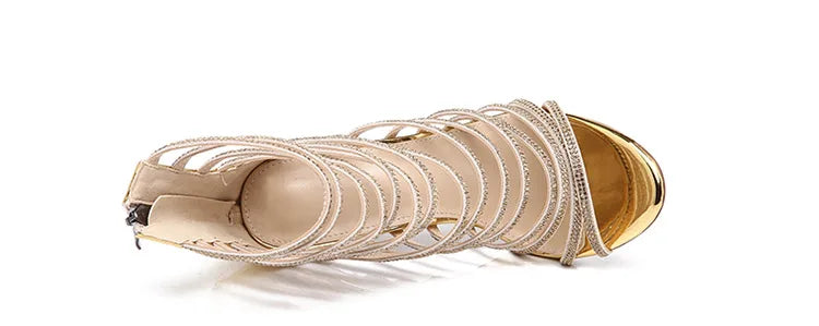 Sandália feminina Comemore com salto alto com strass e design elegante em tom nude