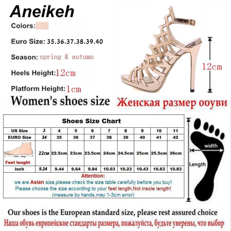 Sandálias femininas ANEIKEH com salto alto de 12cm, ideal para sapato moda noite salto alto