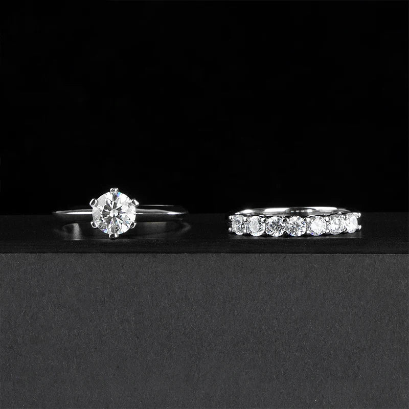 Conjunto de anéis moissanite femininos com design elegante e brilhante, perfeito para ocasiões especiais