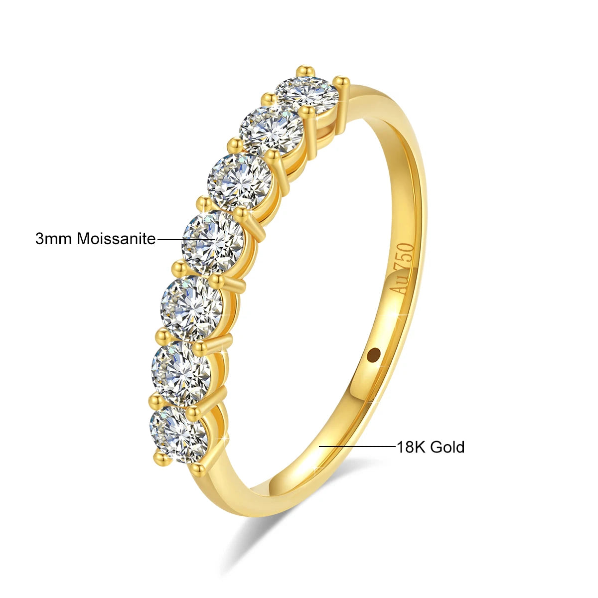 Anel de noivado moissanite em ouro 18K com pedras de 3mm para um brilho deslumbrante