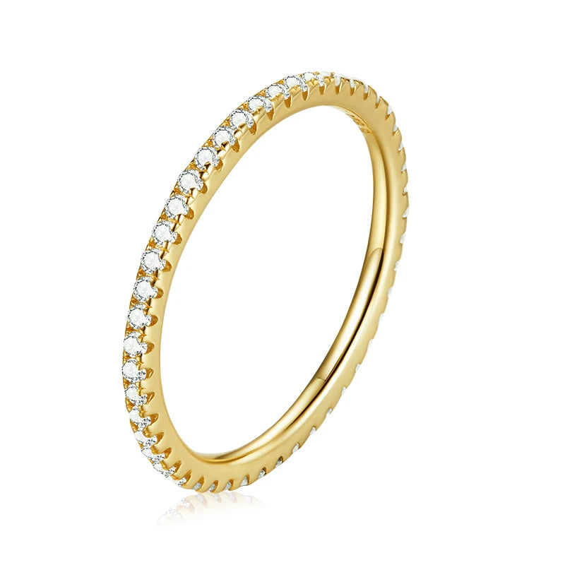 Anel de prata esterlina feminino com pedras brilhantes em design elegante da BAMOER