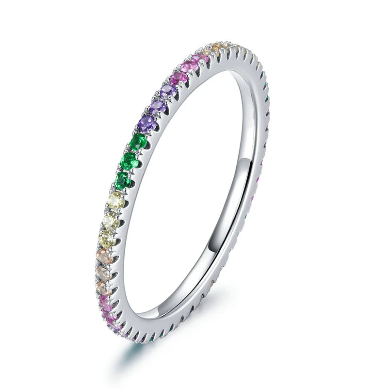 Anel de prata esterlina feminino decorado com pedras coloridas brilhantes para elegância diária