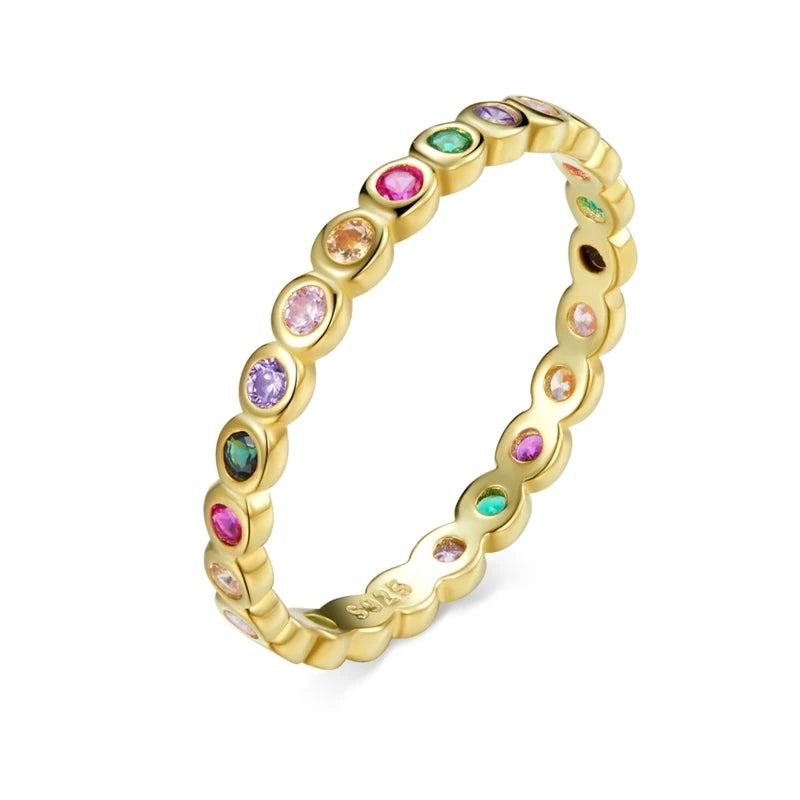 Anel feminino de prata esterlina da BAMOER com pedras coloridas e design elegante