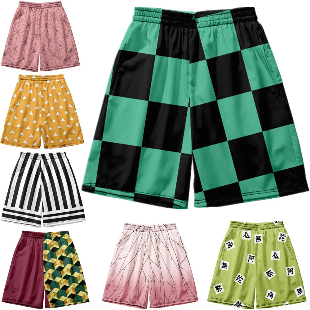 Shorts masculino anime em várias estampas coloridas, com design moderno e divertido para aficionados por anime