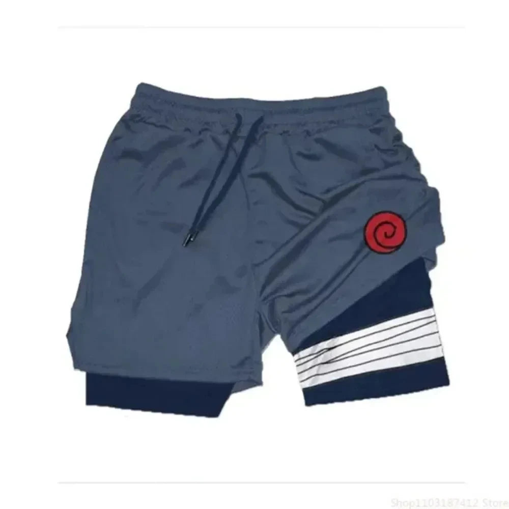 Shorts masculino anime da LAMLKKY com design inspirado em personagens de anime e logo estilizado
