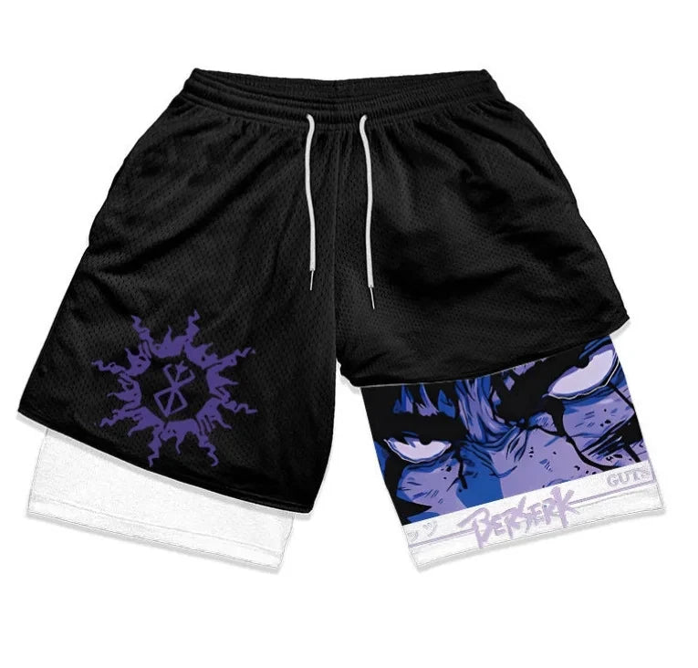 Shorts fitness masculino da LAMLKKY com estampa de anime Berserk e design moderno