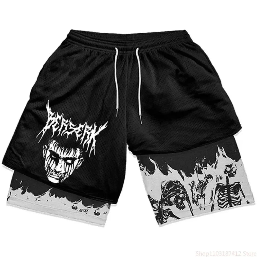 Shorts masculinos anime da LAMLKKY com estampa de caveiras e design moderno