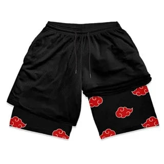 Shorts masculinos anime da LAMLKKY com estampa de nuvens vermelhas em fundo preto