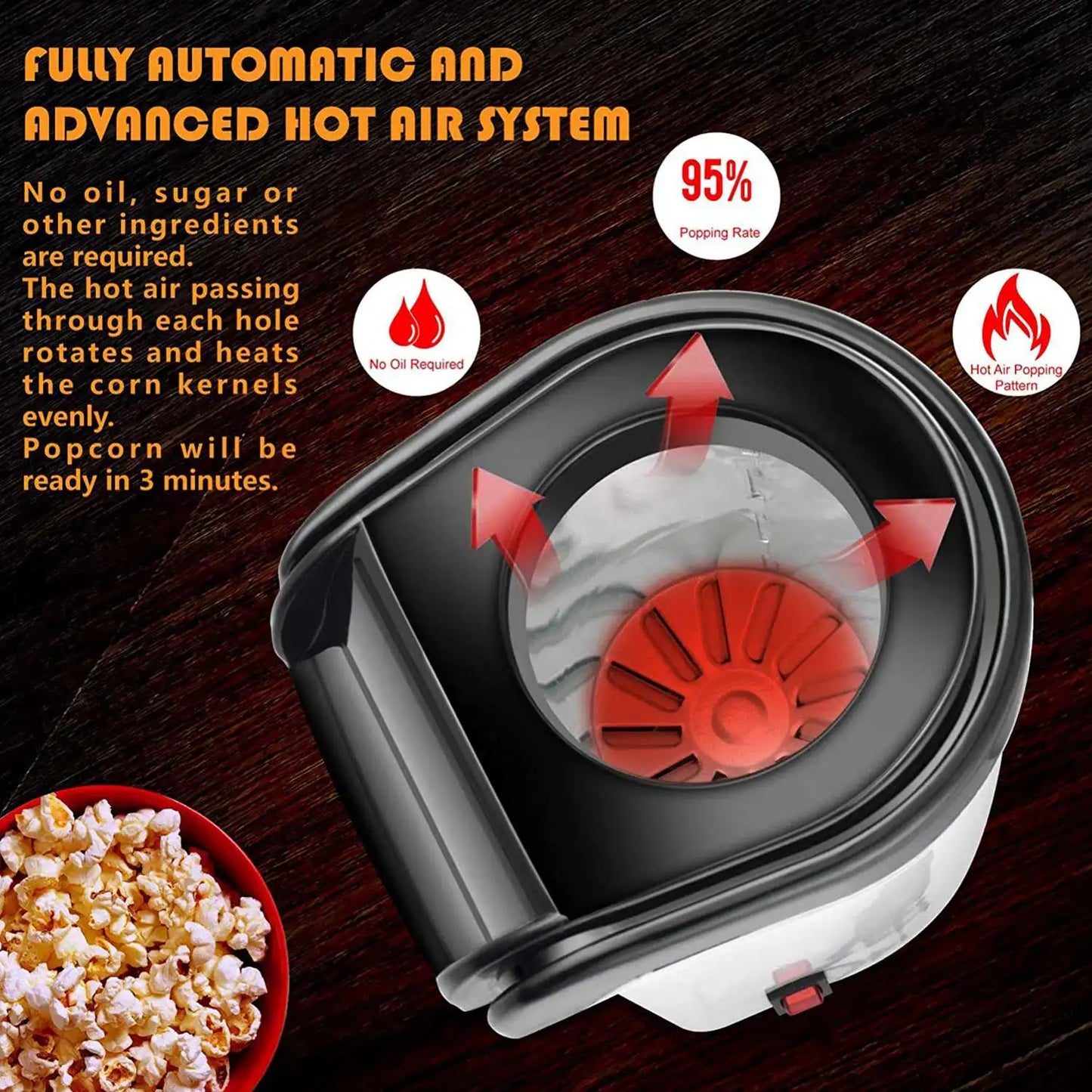 Mini máquina de fazer pipoca FGHGF com aparelho de pipoca plugue americano e sistema de ar quente automático