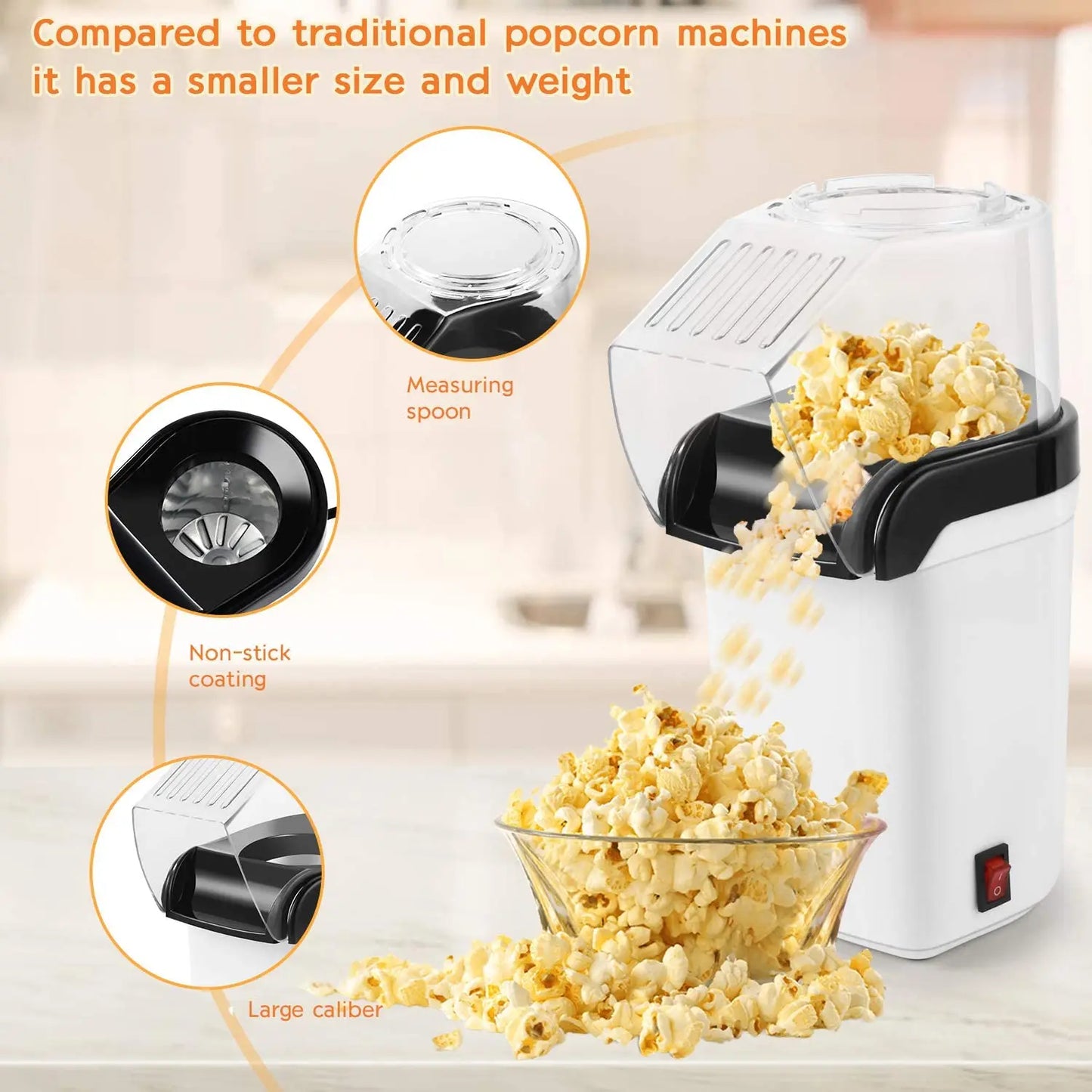 Mini máquina de fazer pipoca com design compacto e aparelho de pipoca plugue americano, ideal para lanches rápidos.