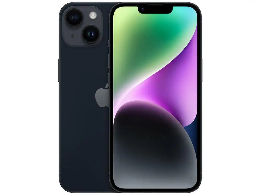 iPhone 14 Preto Meia Noite com tela vibrante e design elegante da Apple