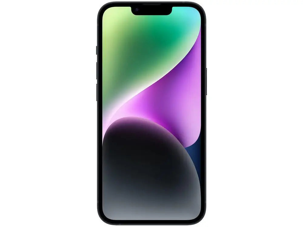 iPhone 14 Preto Meia Noite com tela Super Retina XDR e design elegante