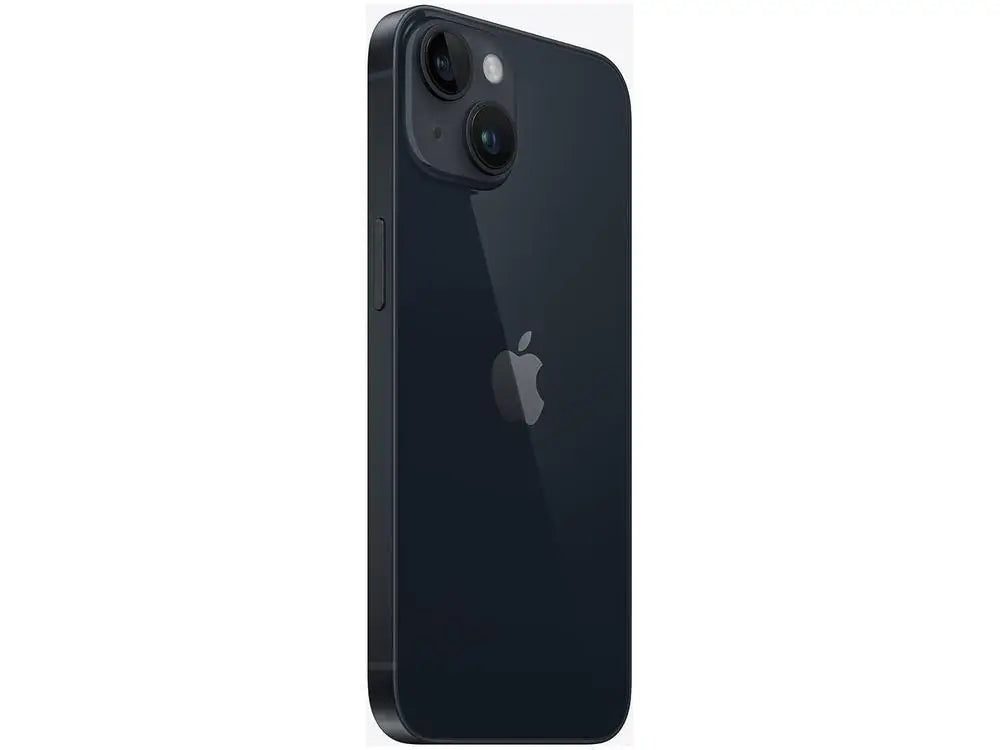 iPhone 14 Preto Meia Noite da Apple, design elegante com câmera dupla na parte traseira