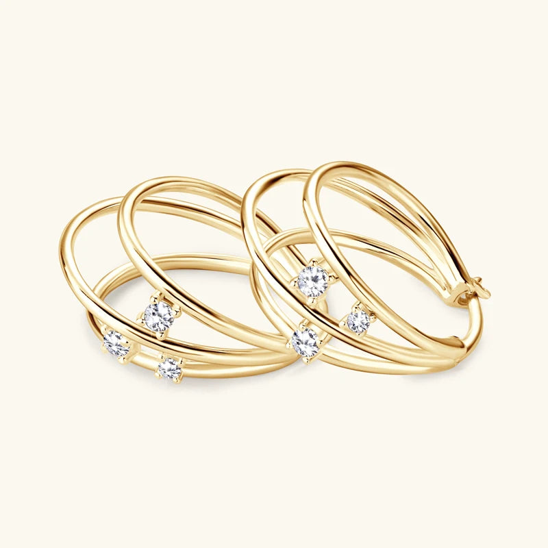 Brincos femininos LNNGY argolas moissanite femininas em dourado com design elegante