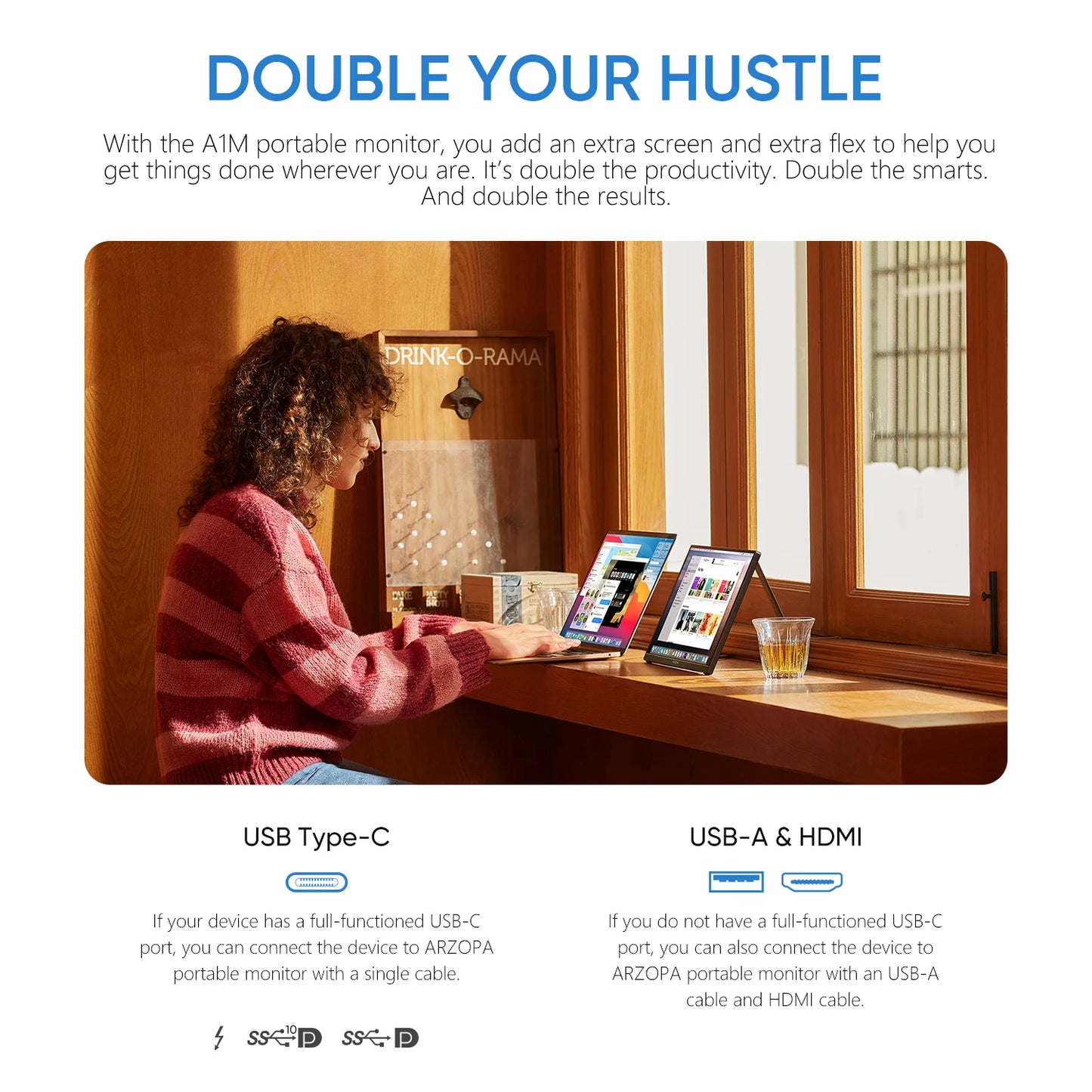 Monitor portátil ARZOPA como segunda tela para laptop, oferecendo flexibilidade e produtividade em ambientes de trabalho