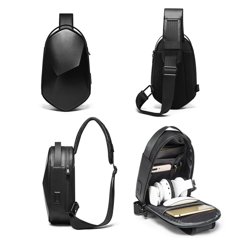 Bolsa masculina design casca dura BANGE em couro com compartimentos organizadores e alça ajustável