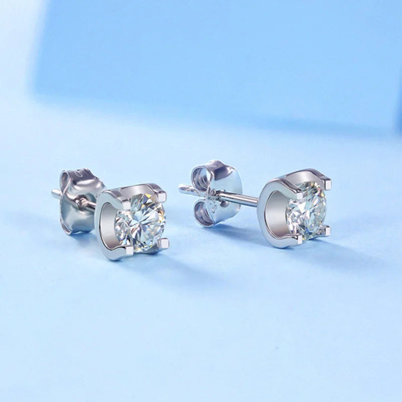 Conjunto de joias femininas moissanite com brincos de pedra brilhante em prateado
