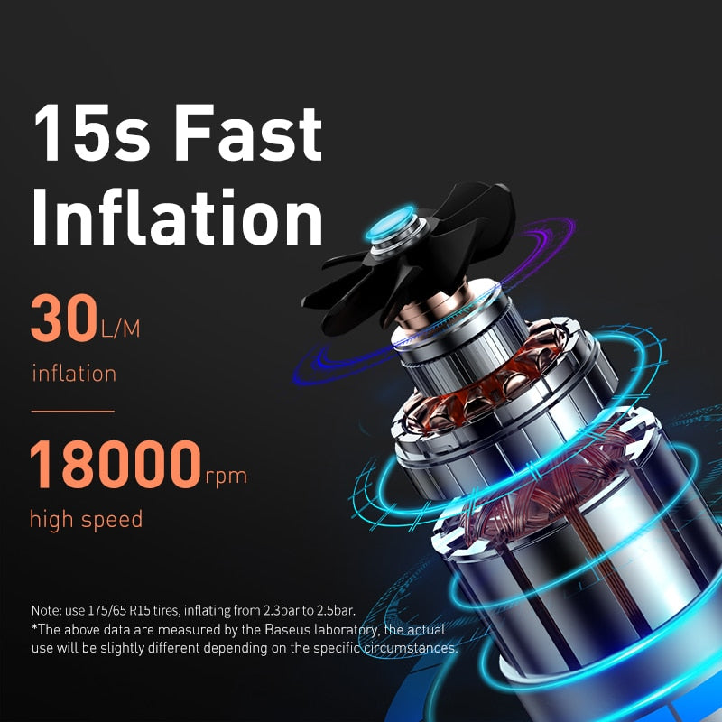 Mini compressor portátil BASEUS com bomba de ar digital inteligente para inflação rápida em 15 segundos