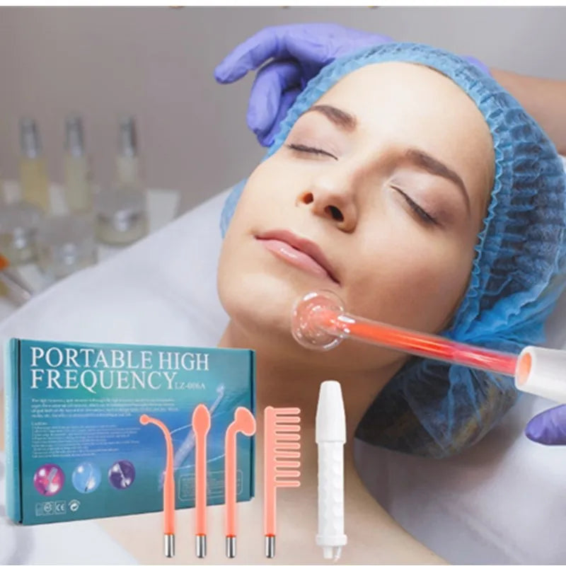 Dispositivo high frequency OMSBIKIN com ferramentas faciais para cuidados com a pele vidro laranja e 5 eletrodos rosa