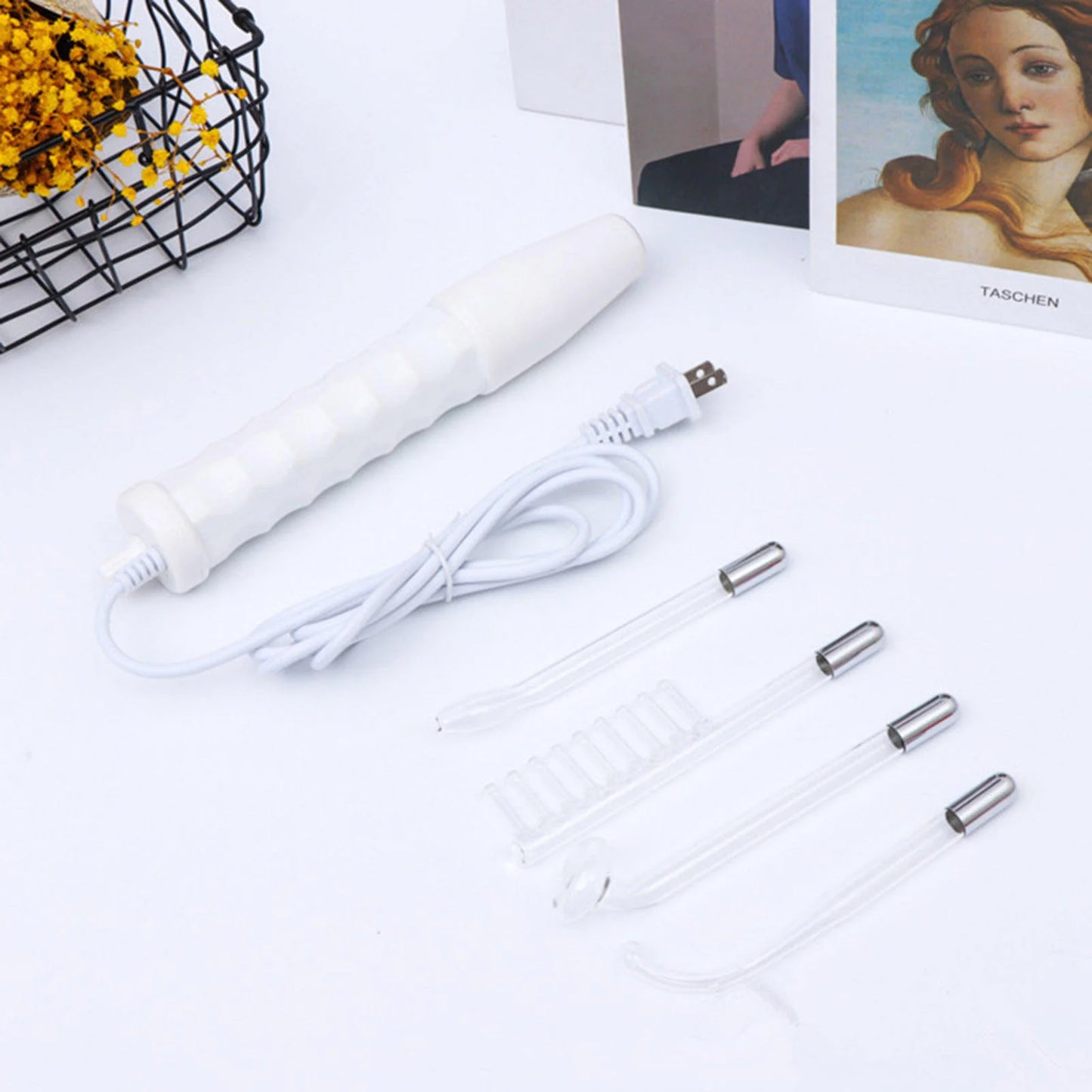 OMSBIKIN aparelho facial com 4 eletrodos de vidro e cabo USB para tratamentos e ferramentas faciais para cuidados com a pele