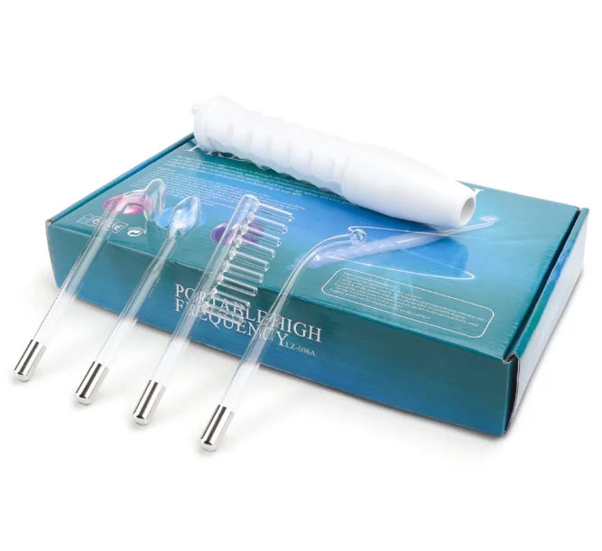 Kit OMSBIKIN de ferramentas faciais para cuidados com a pele com 4 ponteiras de vidro e cabo branco