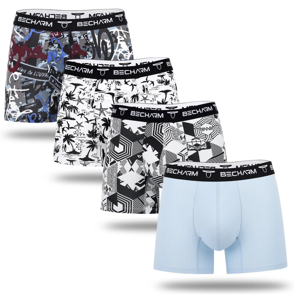 Conjunto de cuecas estampadas tamanho grande em diferentes padrões e cores masculinas com cintura confortável