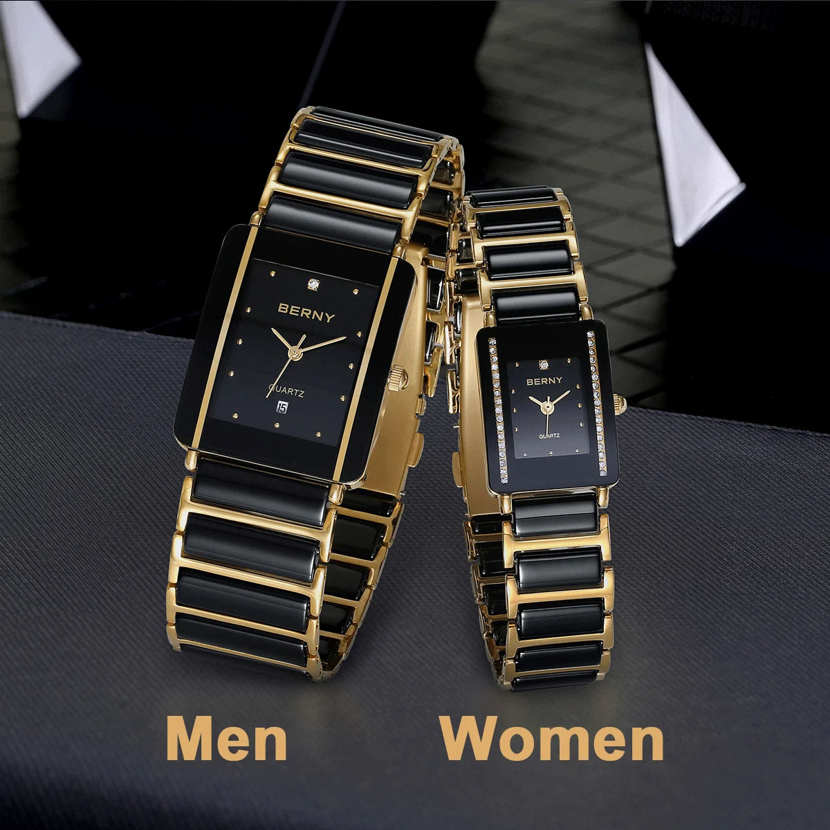 Relógio feminino luxo diamante BERNY em design elegante com detalhes em ouro para homens e mulheres