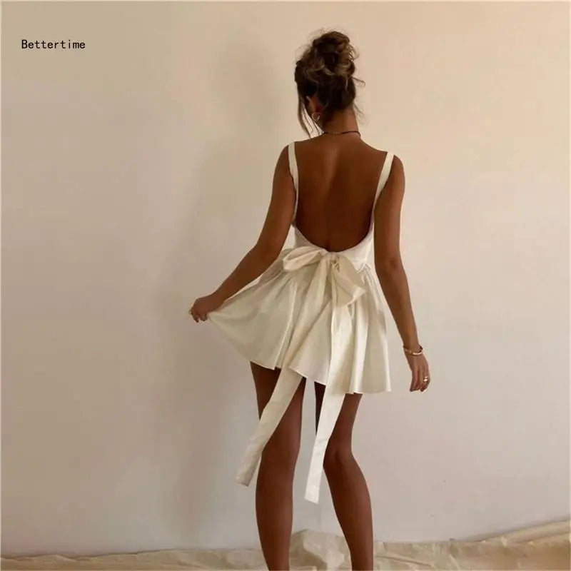 Vestido elegante feminino KLV em estilo aberto nas costas, com laço e design leve e arejado