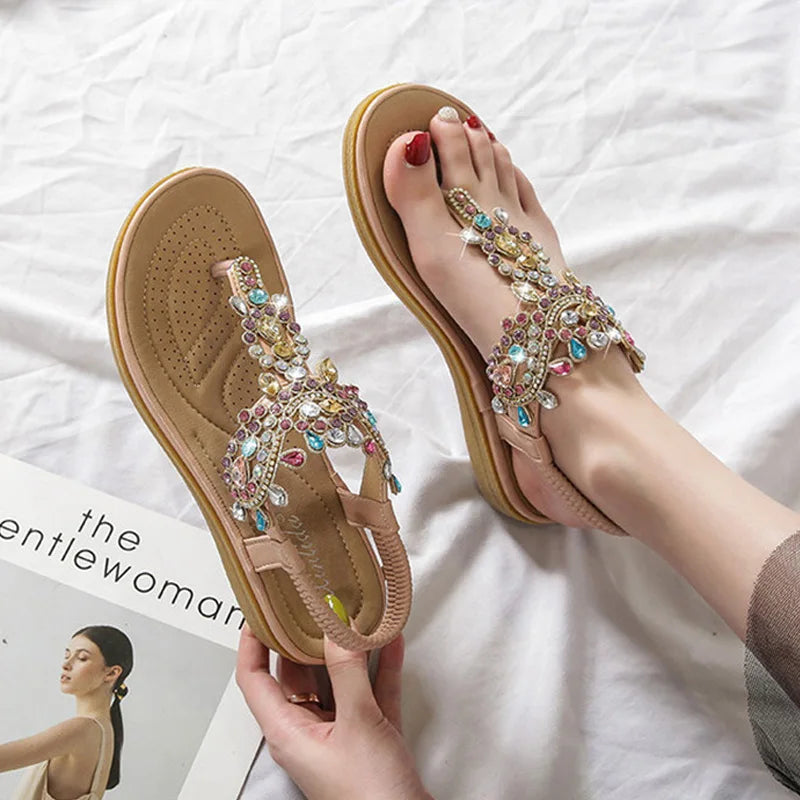 Sandálias femininas BEYARNE chinelo plataforma cristal com detalhes em pedrarias coloridas