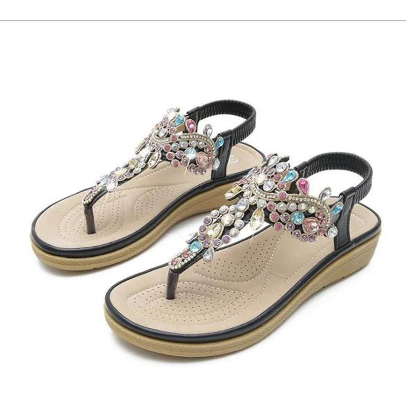 Sandálias BEYARNE femininas chinelo plataforma cristal com detalhes em strass coloridos
