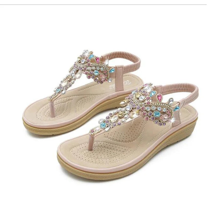 Sandálias femininas BEYARNE chinelo plataforma cristal com detalhes em strass coloridos