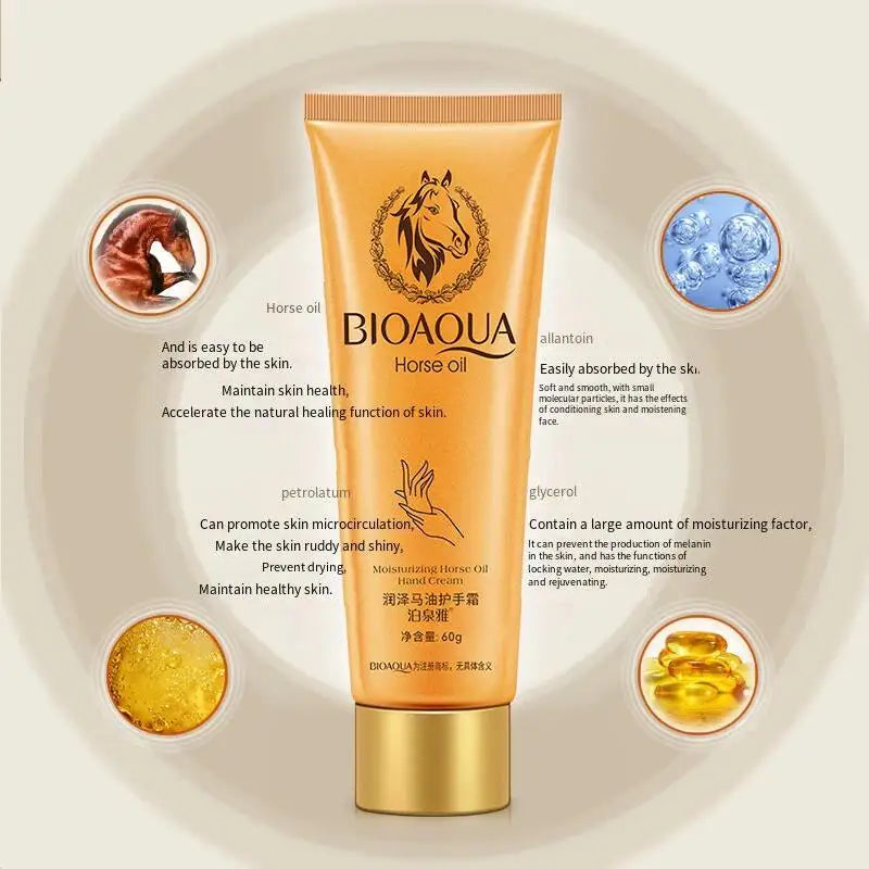 Creme antirrugas para as mãos POQUAN YA, produto nutritivo anti-rugas com óleo de cavalo e ingredientes hidratantes