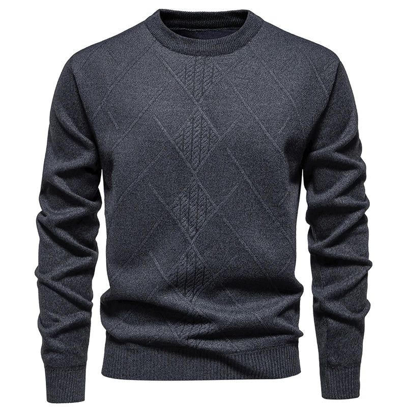 Pulôver masculino cinza escuro com textura em diamante, ideal para compor looks casuais com a blusa de malha casual masculina