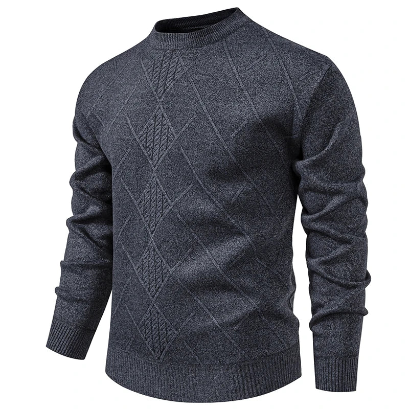 Pulôver masculino cinza com design em losangos, ideal como blusa de malha casual masculina