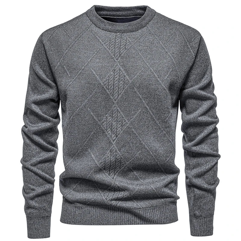 Pulôver masculino cinza com design em diamante, ideal para usar como blusa de malha casual masculina