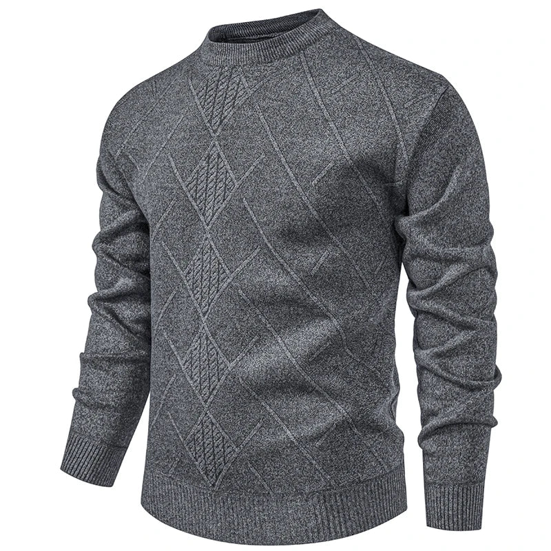 Pulôver masculino cinza com padrão de losangos, ideal para compor looks casuais, blusa de malha casual masculina.