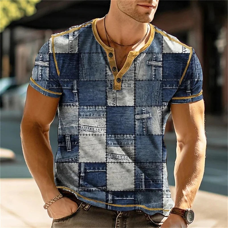 Camiseta masculina extragrande da YEAE com design em jeans azul para um estilo moderno e descontraído
