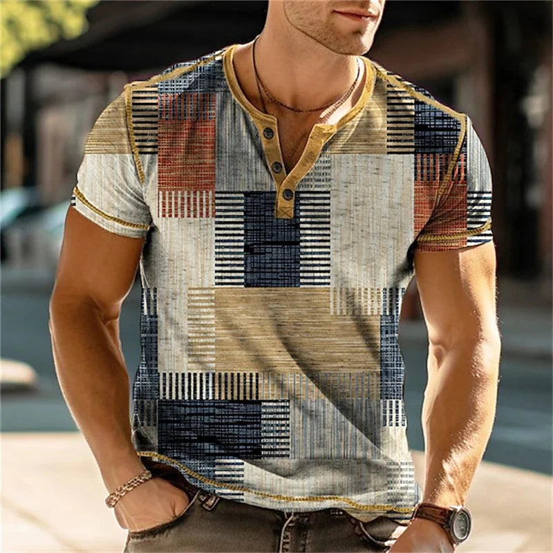 Camiseta masculina extragrande da YEAE com design geométrico em cores modernas